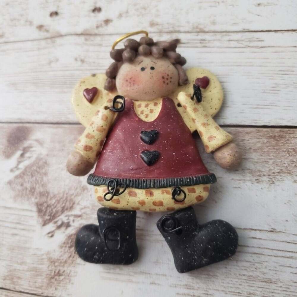 Vintage Brooch / Pin - Large Farmhouse Style Angel With Hearts